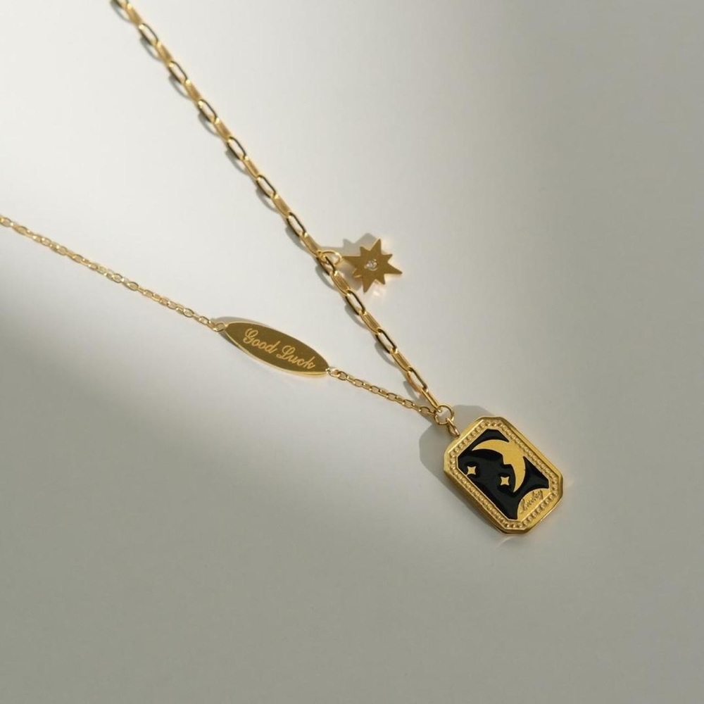 18K Gold Plated Lucky Moon & Star Necklace - Picture 2 of 5